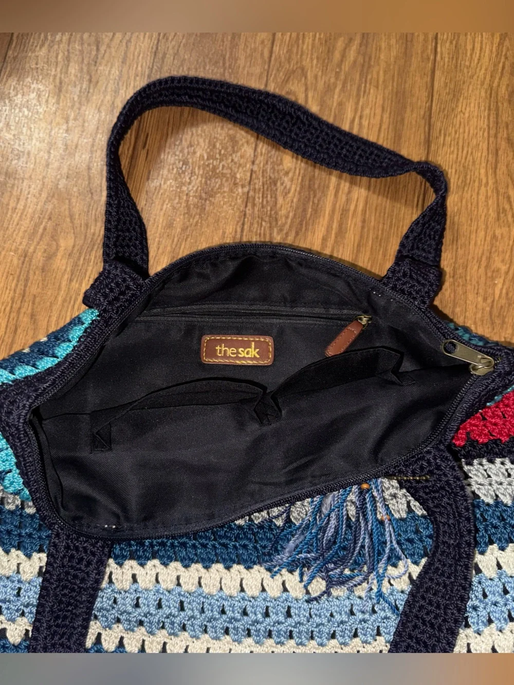 THE SAK Amberly Crochet Blue HOBO HANDBAG Red White Blue